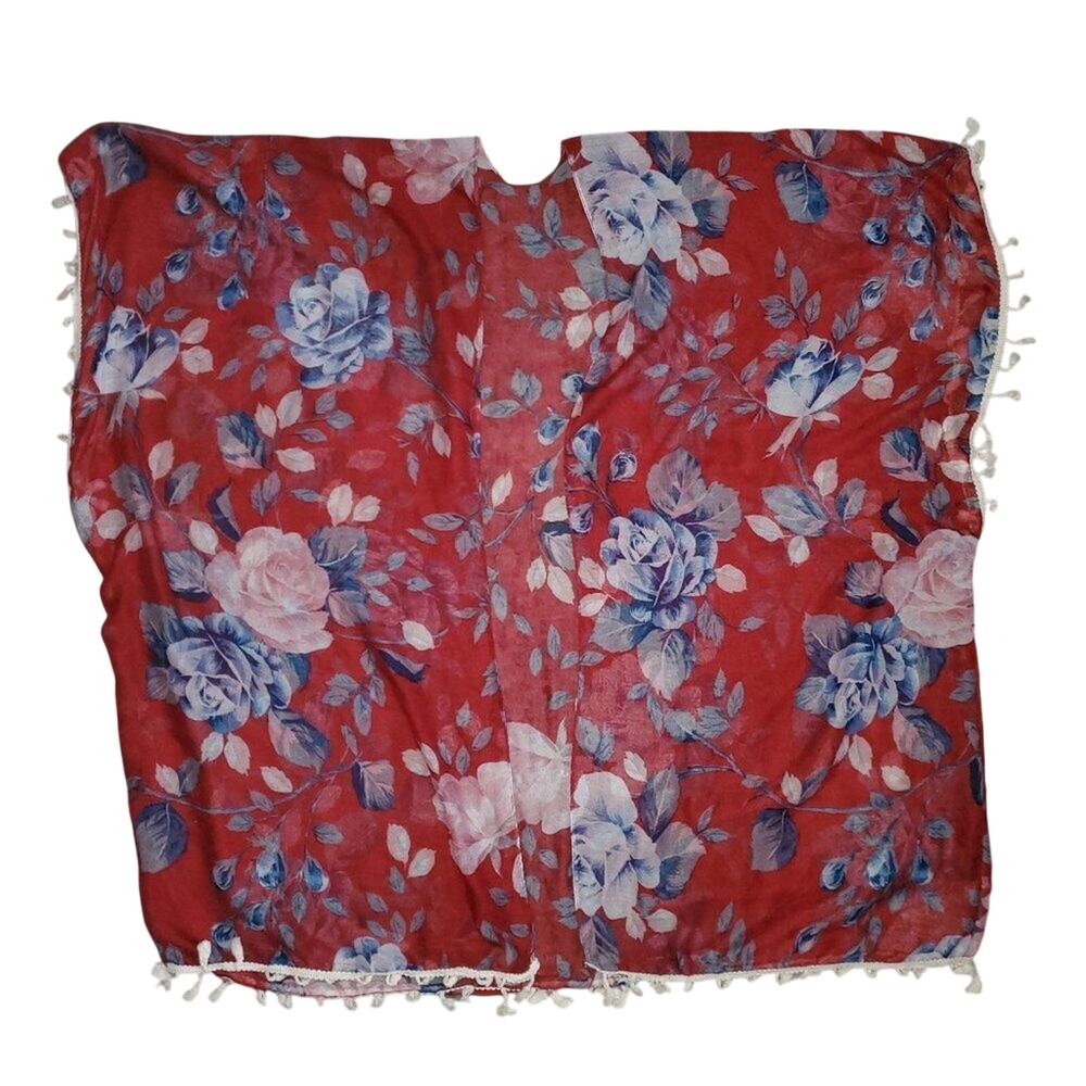 Riah Fashion Orange Floral Sleeveless Open Front Top Size